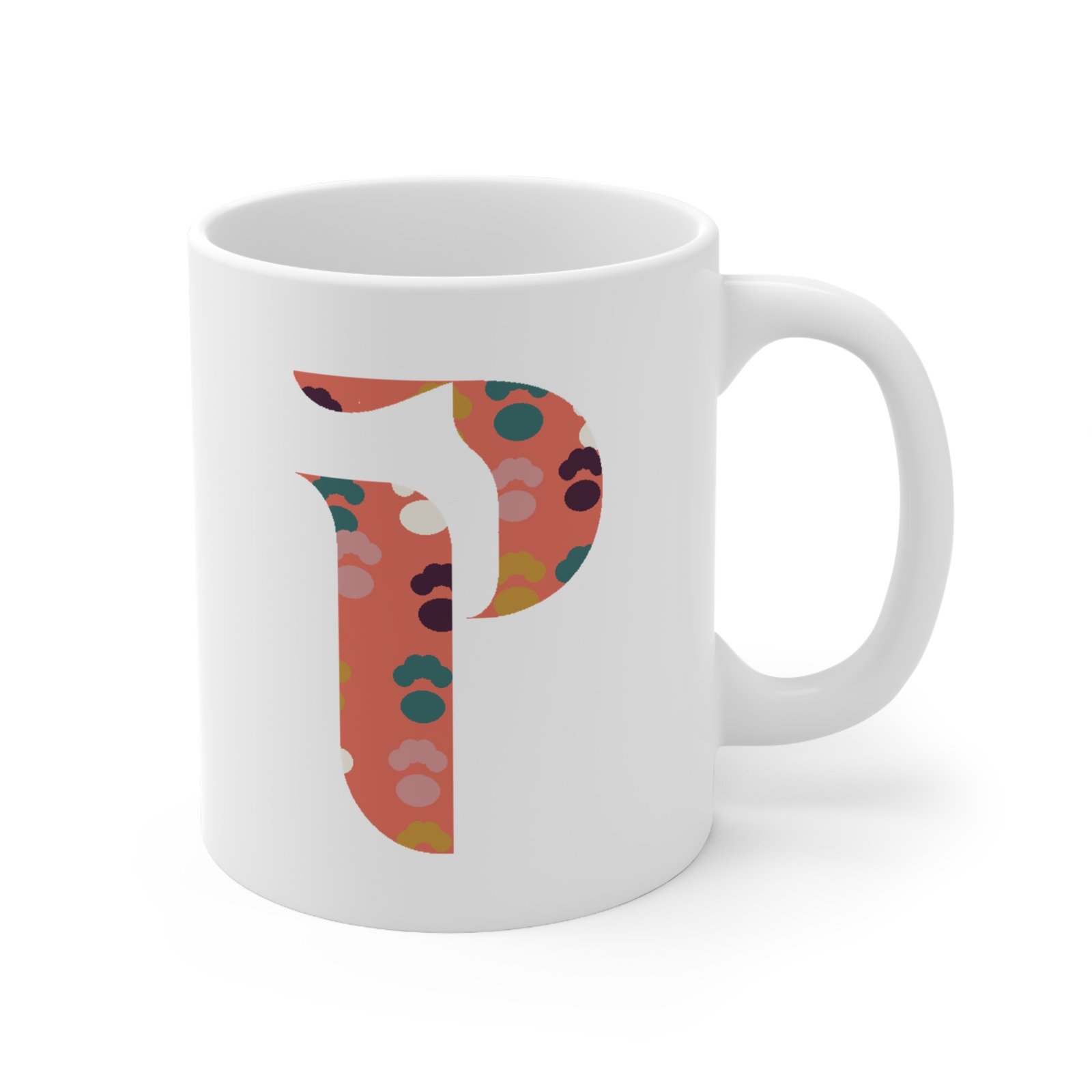 Letter P Mug — Floral Pattern Monogram Ceramic Coffee Cup, Personalized Initial Gift - Image 2