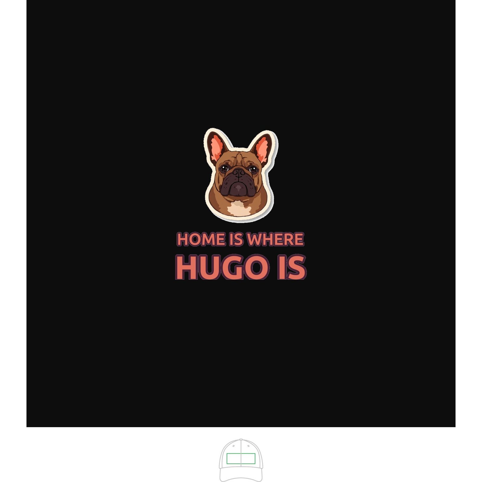 Cap It Off Hugo Cap — finished front artwork on black AS Colour Icon Cap
