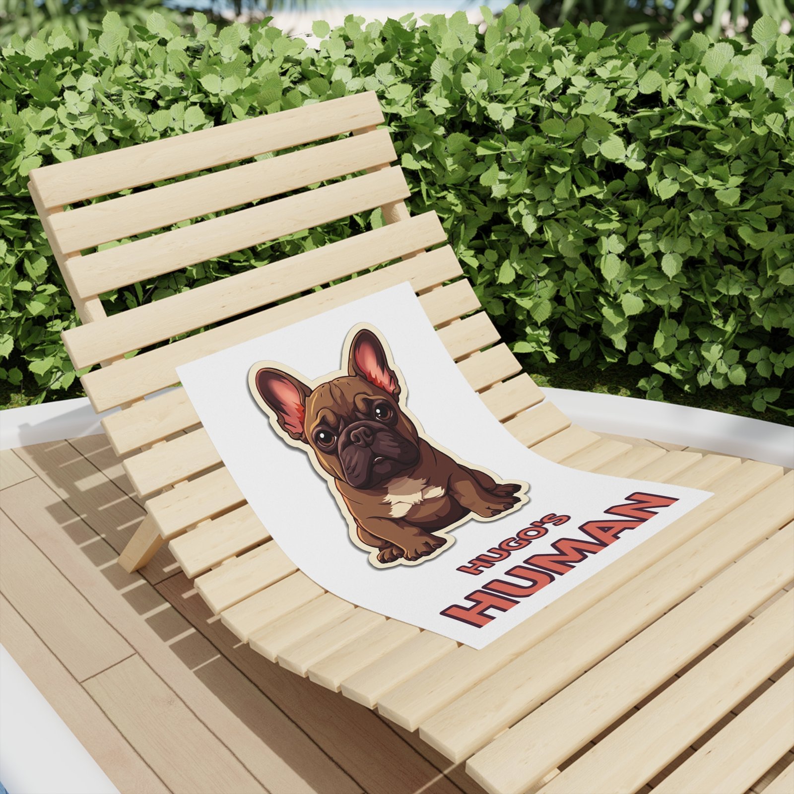 Hugo’s Human Beach Towel — beach-lounger view
