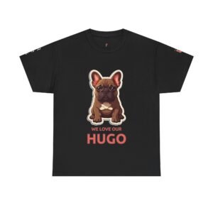 Meet Hugo Tee — front artwork on black Gildan tee