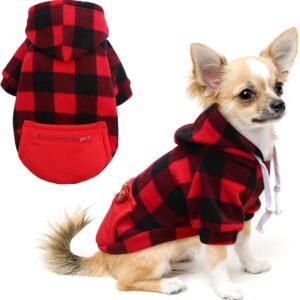 Warm Plaid Dog Sweater with Zip Pocket
