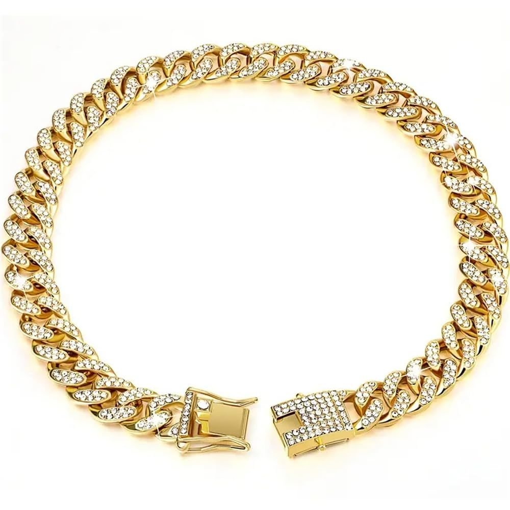 Alloy Chain Dog Collar with Crystal Finish