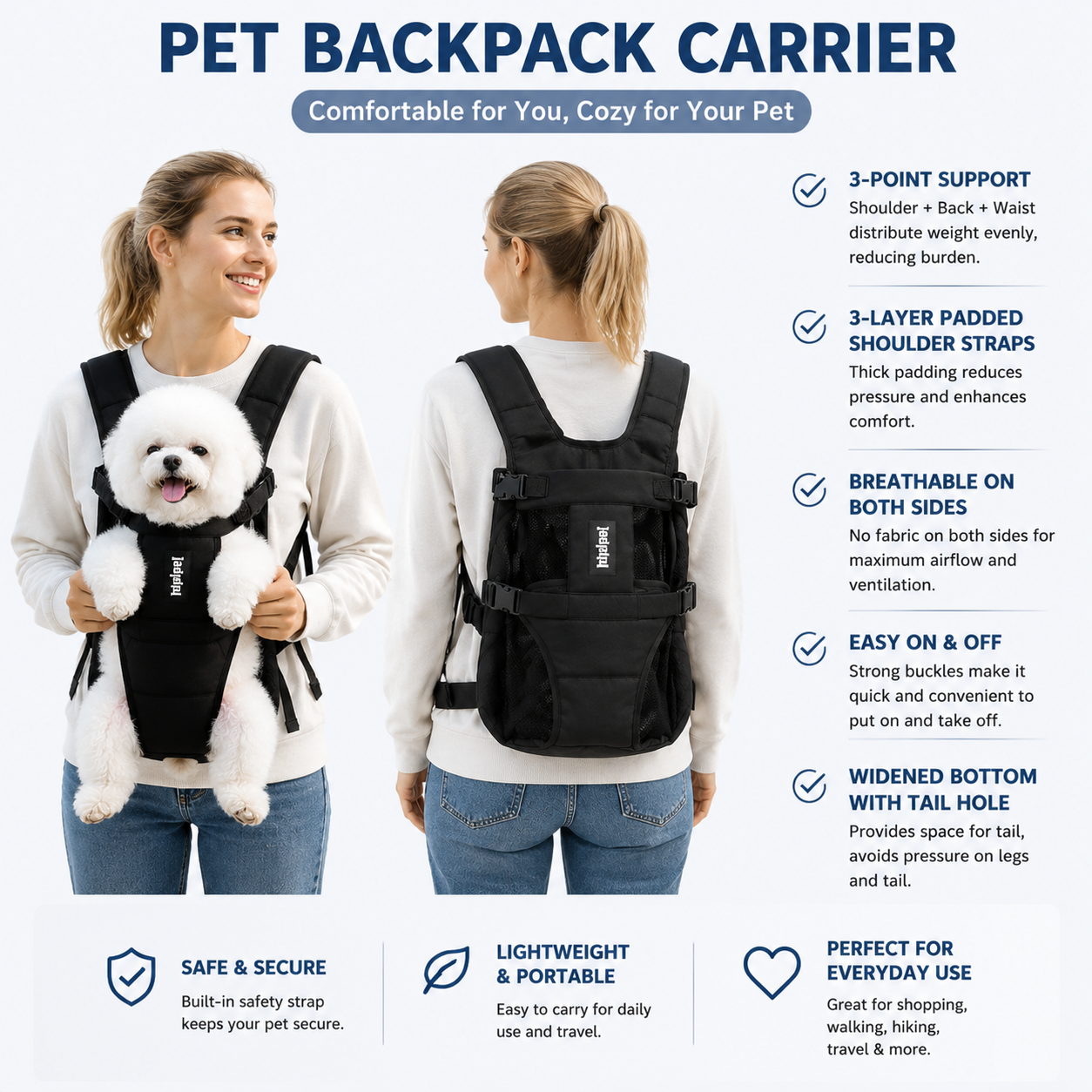 Hands-Free Dog Carrier Backpack, Front and Back Pet Carrier - Image 3