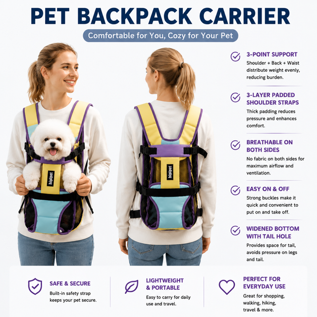 Hands-Free Dog Carrier Backpack, Front and Back Pet Carrier - Image 7