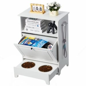 Elevated Pet Feeding Station with 2 Bowls & Storage Cabinet